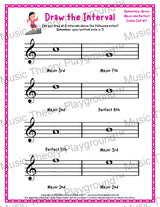 Draw the Interval: Elementary Treble Clef (Above) - Collection 1 1 / Worksheet + Answer Key Student Worksheet