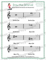 Draw the Interval: Elementary Treble Clef (Below) - Collection 2 1 / Worksheet + Answer Key Student Worksheet