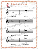 Draw the Interval: Elementary Treble Clef (Below) - Collection 2 5 / Worksheet + Answer Key Student Worksheet