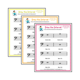 Interval drawing music theory worksheets for students - printable bass clef PDFs
