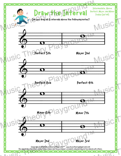 Draw the Interval: Intermediate Treble Clef (Above) - Collection 1 5 / Worksheet + Answer Key Student Worksheet