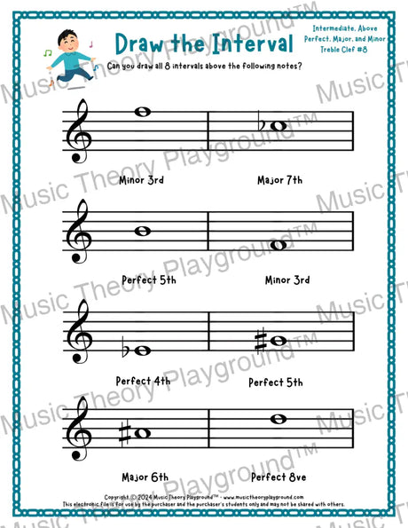 Draw the Interval: Intermediate Treble Clef (Above) - Collection 2 3 / Worksheet + Answer Key Student Worksheet