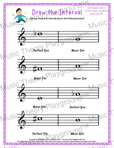 Draw the Interval: Intermediate Treble Clef (Above) - Collection 2 4 / Worksheet + Answer Key Student Worksheet