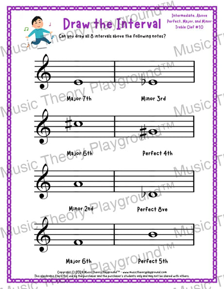 Draw the Interval: Intermediate Treble Clef (Above) - Collection 2 5 / Worksheet + Answer Key Student Worksheet