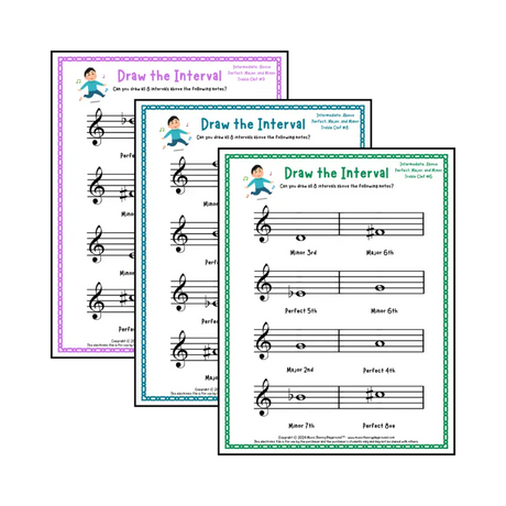 Draw the Interval: Intermediate Treble Clef (Above) - Collection 2 Student Worksheet