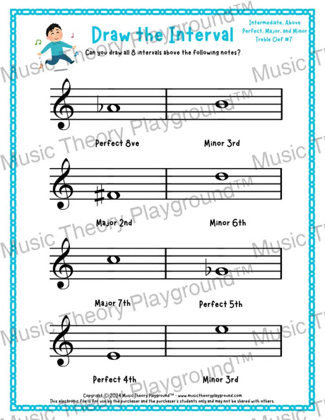Draw the Interval: Intermediate Treble Clef (Above) - Collection 2 2 / Worksheet + Answer Key Student Worksheet