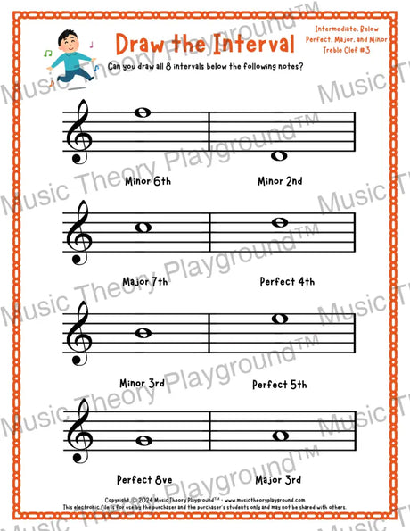 Draw the Interval: Intermediate Treble Clef (Below) - Collection 1 3 / Worksheet + Answer Key Student Worksheet