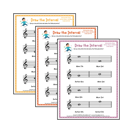 Draw the Interval: Intermediate Treble Clef (Below) - Collection 1 Student Worksheet