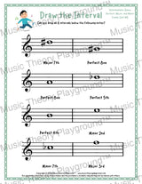 Draw the Interval: Intermediate Treble Clef (Below) - Collection 2 1 / Worksheet + Answer Key Student Worksheet