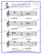 Draw the Interval: Intermediate Treble Clef (Below) - Collection 2 3 / Worksheet + Answer Key Student Worksheet