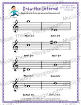Draw the Interval: Intermediate Treble Clef (Below) - Collection 2 4 / Worksheet + Answer Key Student Worksheet