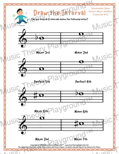Draw the Interval: Intermediate Treble Clef (Below) - Collection 2 5 / Worksheet + Answer Key Student Worksheet