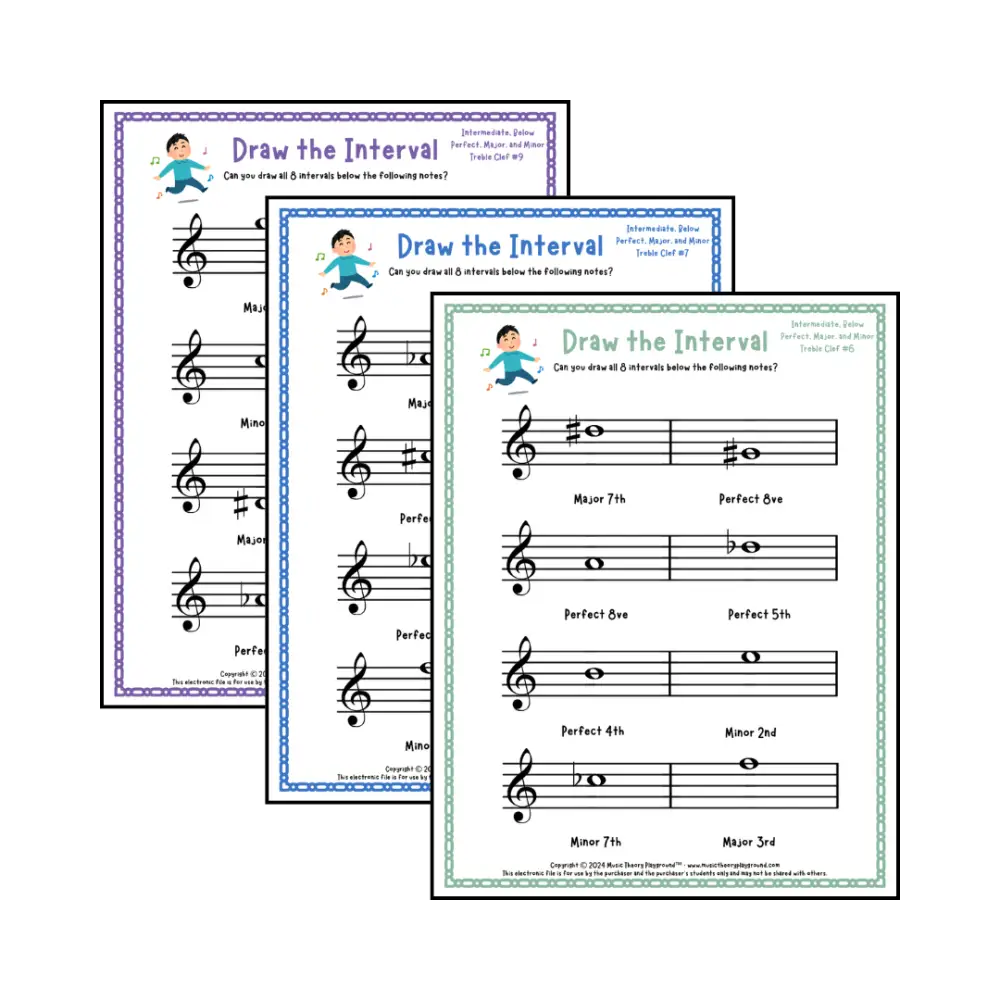 Draw the Interval: Intermediate Treble Clef (Below) - Collection 2 Student Worksheet