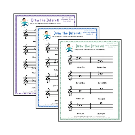 Draw the Interval: Intermediate Treble Clef (Below) - Collection 2 Student Worksheet
