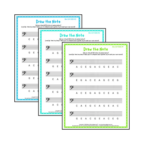 Draw the Note: Bass Clef ACEG Student Worksheet
