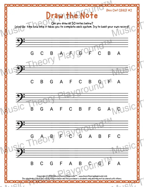 Draw the Note: Bass Clef CBAGF 2 / Worksheet + Answer Key Student Worksheet