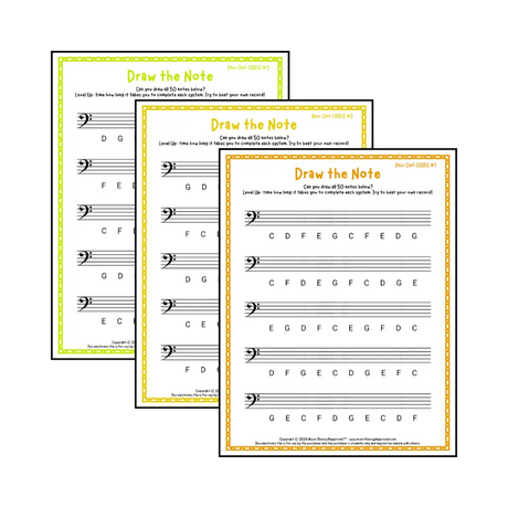 Draw the Note: Bass Clef CDEFG Student Worksheet