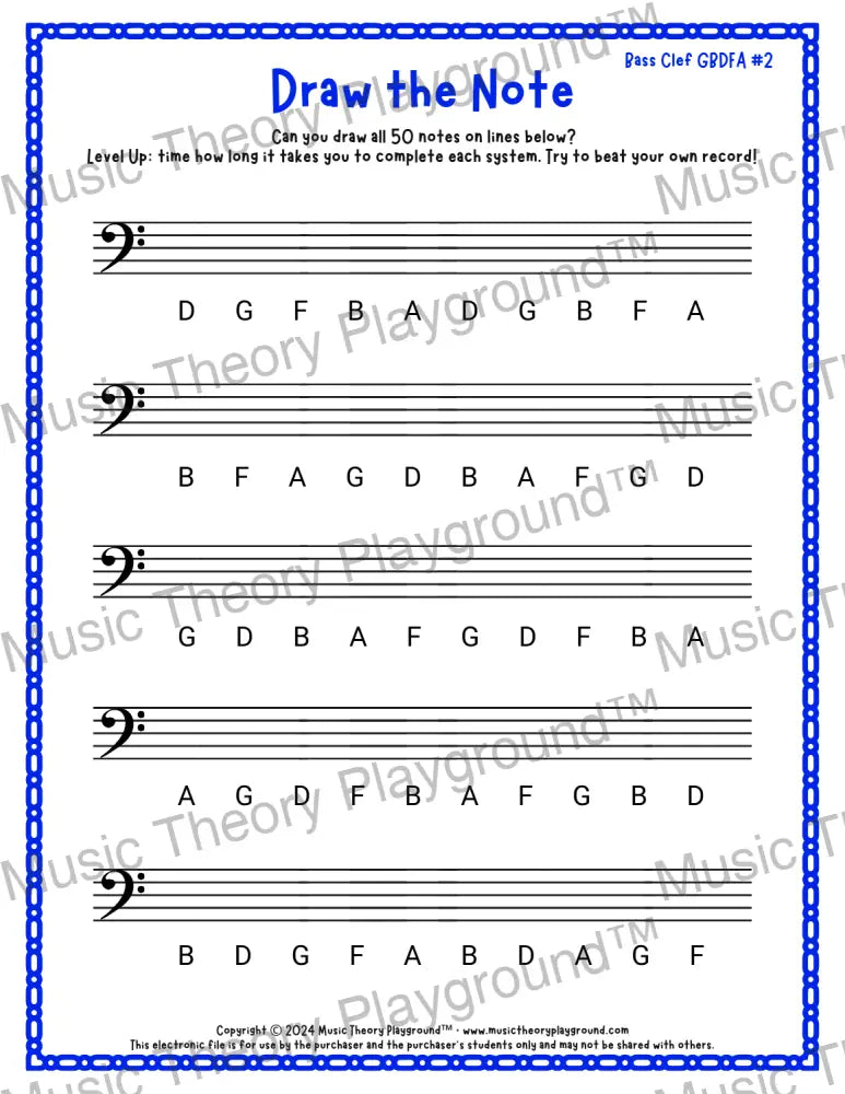 Draw the Note: Bass Clef GBDFA 2 / Worksheet + Answer Key Student Worksheet