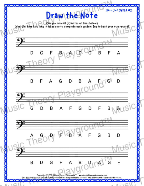 Draw the Note: Bass Clef GBDFA 2 / Worksheet + Answer Key Student Worksheet