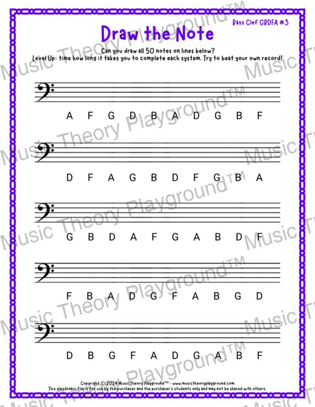 Draw the Note: Bass Clef GBDFA 3 / Worksheet + Answer Key Student Worksheet