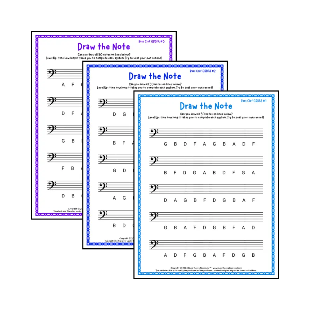 Draw the Note: Bass Clef GBDFA Student Worksheet