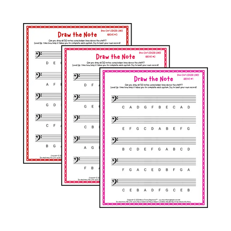 Draw the Note: Bass Clef Ledger Lines Above Student Worksheet