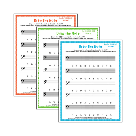 Draw the Note: Bass Clef Ledger Lines Below Student Worksheet
