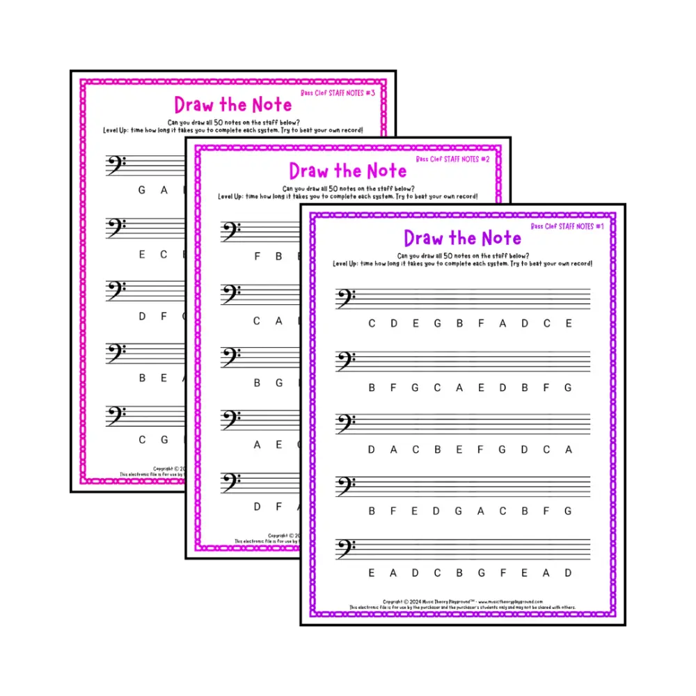 Draw the Note: Bass Clef Staff Notes Student Worksheet