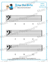 Bass clef note drawing music theory worksheet - printable PDF for students