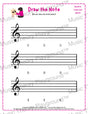 Treble clef note drawing music theory worksheet - printable PDF for students