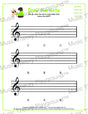 Treble clef note drawing music theory worksheet - printable PDF for students