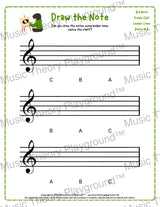 Treble clef note drawing music theory worksheet - printable PDF for students