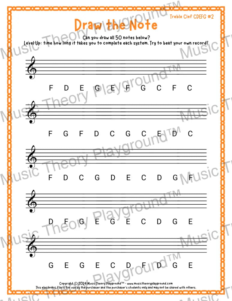 Draw the Note: Treble Clef CDEFG 2 / Worksheet + Answer Key Student Worksheet