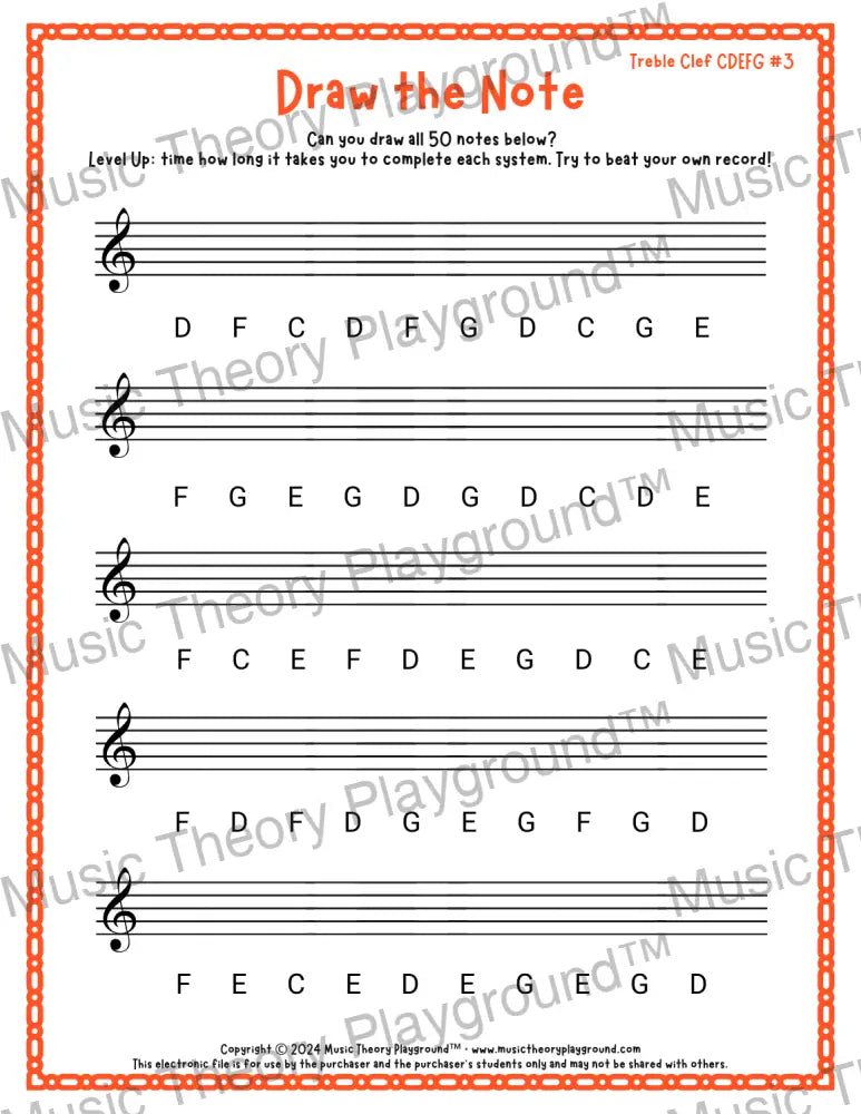 Draw the Note: Treble Clef CDEFG 3 / Worksheet + Answer Key Student Worksheet