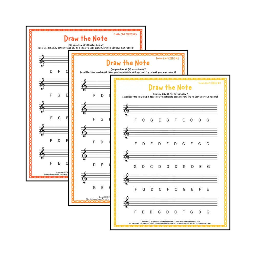 Draw the Note: Treble Clef CDEFG Student Worksheet