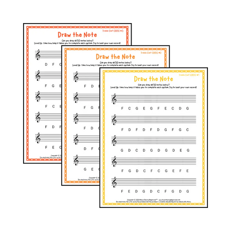 Draw the Note: Treble Clef CDEFG Student Worksheet