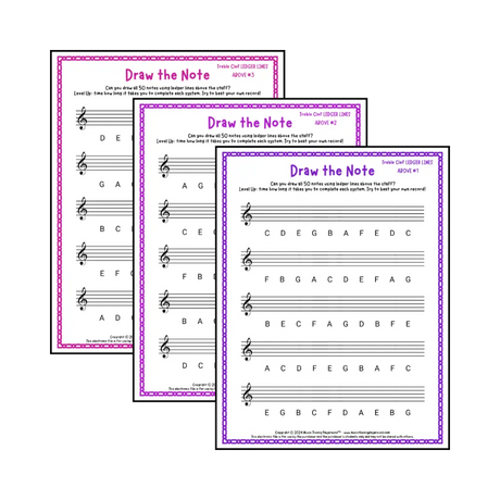 Draw the Note: Treble Clef Ledger Lines Above Student Worksheet