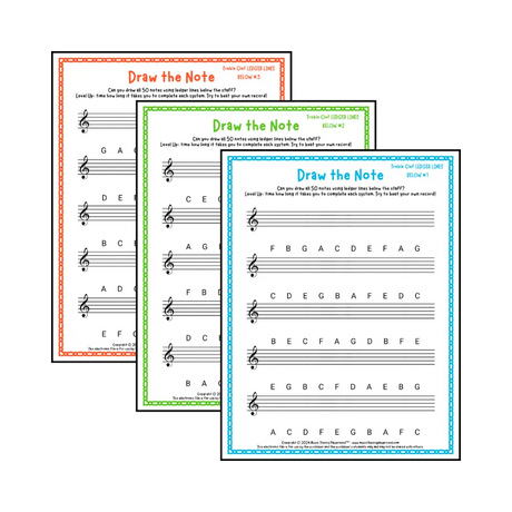 Draw the Note: Treble Clef Ledger Lines Below Student Worksheet