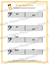 Bass clef augmented triad music worksheet - printable PDF