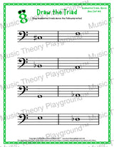 Bass clef augmented triad music worksheet - printable PDF