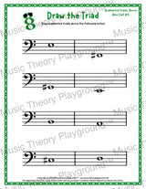 Bass clef augmented triad music worksheet - printable PDF
