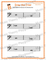 Bass clef augmented triad music worksheet - printable PDF