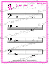 Bass clef minor triad music worksheet - printable PDF