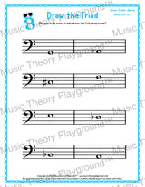 Bass clef minor triad music worksheet - printable PDF