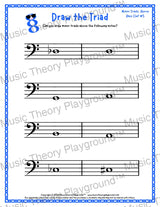 Bass clef minor triad music worksheet - printable PDF