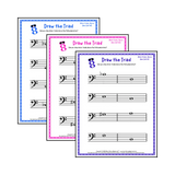 Bass clef minor triad music worksheets - printable PDFs