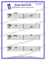 Bass clef minor triad music worksheet - printable PDF