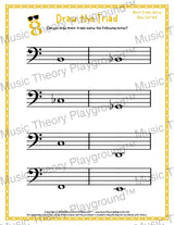 Bass clef minor triad music worksheet - printable PDF