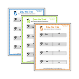 Bass clef minor triad music worksheets - printable PDFs