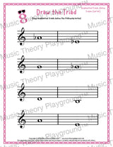 Treble clef augmented triad music worksheet - printable PDF